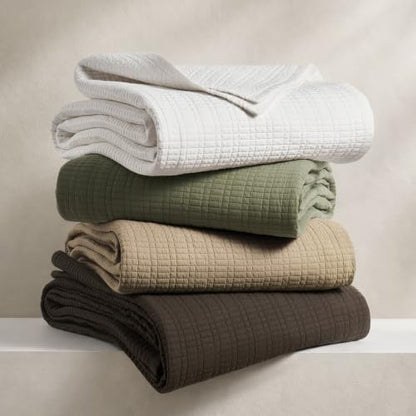 EverGrace 100% Cotton Modern Grid Stitch Quilt Set, Queen Size, Stone Taupe