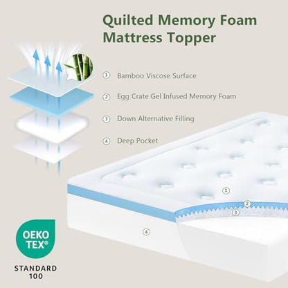 Hansleep King Mattress Topper Memory Foam,King Size Pillow Top Mattress Pad