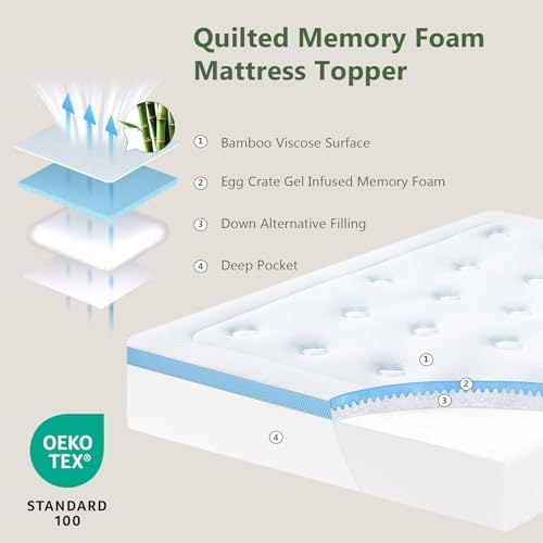 Hansleep 2 inch Memory Foam Mattress Topper Queen Egg Crate Mattress Pad