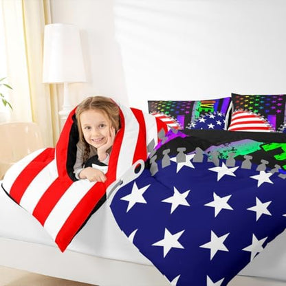 Erosebridal American Flag Comforter Set Rainbow Pride Bedding Set Twin Size for Teens Adult Women Bedroom,USA Federations Stars Stripes Down Comforter Kids Unique Zipper Design Duvet Sets, Colorful
