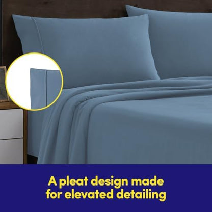 Sweet Home Collection Flannel Sheet Set, Denim Blue King, Deep Pocket Soft Brushed Microfiber All-Season Bedding with Fitted Sheet, Flat Sheet & Pillowcase(s)