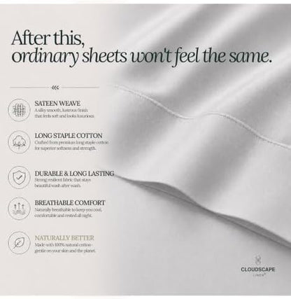 CLOUDSCAPE LINEN Millennium Series 100% Cotton Sheet Split King,Silver