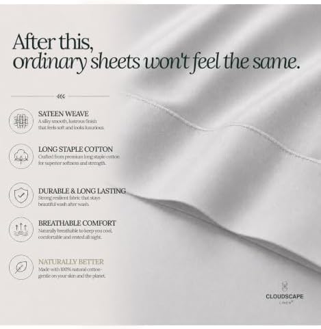 CLOUDSCAPE LINEN Millennium Series Premium Cotton Luxury Sheets King,Silver