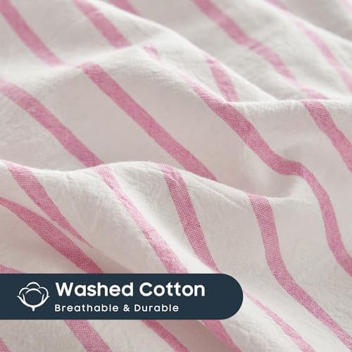Wake In Cloud Striped Cotton Duvet Cover Set, Pink White, King