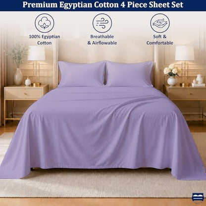 Cottingon 4 PC Olympic Queen Sheets, 15" Deep, Egyptian Cotton, Lavender