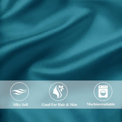 Vielit Queen Satin Pillowcase for Hair 2pc,Similar to Silk Pillow Cases, for Women,Teal,20x30 & Envelope Closure and 2 Satin Scrunchies