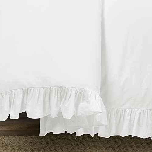 Lush Decor Reyna Ruffle Cotton Duvet Cover Set 3 Piece Set Full/ Queen, Pure White - Queen Size Bedding Set - White Duvet Queen- Ruffled Bedding - Coquette Decor