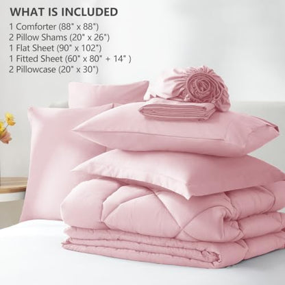 CozyLux Queen Comforter Set 88"x88" Pink - 7 Piece Bed in a Bag