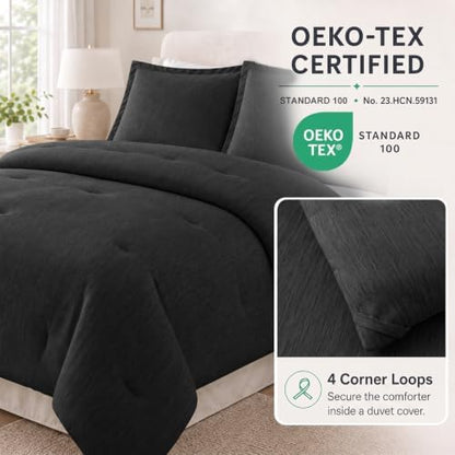CozyLux Twin/Twin XL Comforter Set, Heathered Black, 2 Pieces, College Dorm
