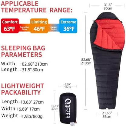 0 Degree Down Sleeping Bag for Adults,Cold Weather Backpacking