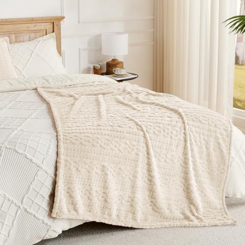 Beige Throw Blanket - Soft & Fluffy Fleece, Cute & Aesthetic, Perfect for Sofa, Couch, Chair, Bed, Living Room & Bedroom, All-Season Use, Plush & Cozy Decorative Blanket 50x60