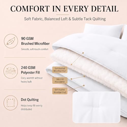 CozyLux King Size Comforter Set White, 7 Pieces Bed in a Bag
