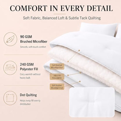 CozyLux King Size Comforter Set White, 7 Pieces Bed in a Bag