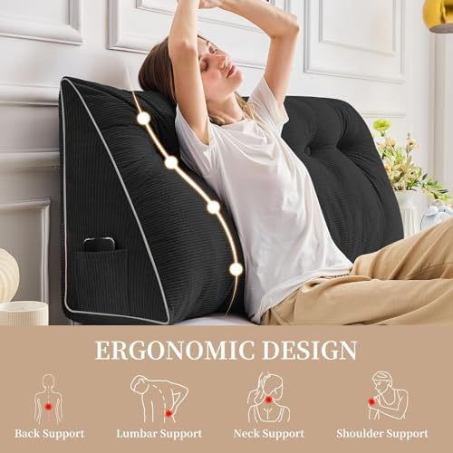 Sasttie Headboard Pillow Full, Wedge Pillow Headboard, Black