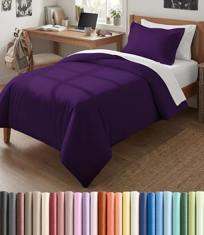 Duvet Cover Twin/Twin XL - 2 Piece Set, College Dorm Room - Purple