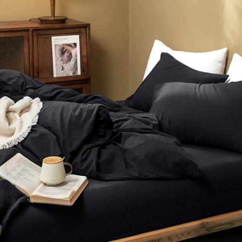 FOSSA Duvet Cover Set 100% Washed Cotton Linen Feel Super King Plus