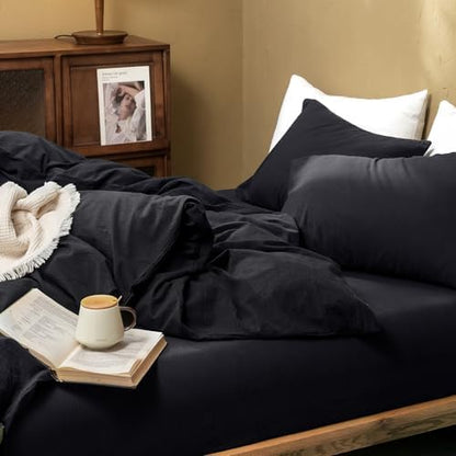 FOSSA Duvet Cover Set 100% Washed Cotton Linen Feel Super King Plus