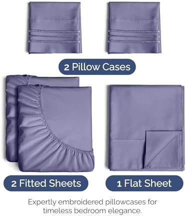 Split King Size 5 Piece Sheet Set - Soft & Cooling Sheets - French Violet