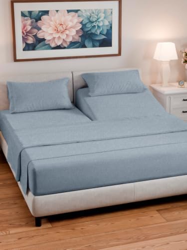 Flex Top Split Head King 4 Piece Sheet Set - Ultra-Soft - Heathered Blue