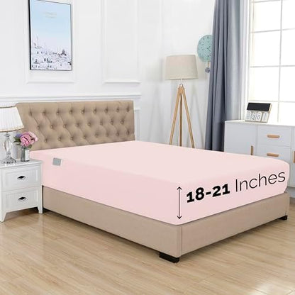 Elegant Comfort 1500 Premium Hotel Quality 18-21 Inches Deep - Extra Deep Pocket Single Fitted Sheet for High Mattress, Luxury and Softest, Smart Pocket - Wrinkle Free, Full, Blush Pink