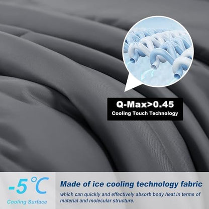 Cooling Comforter Twin Size, Double-Sided Cold Tech Fabric Quilted Bed Comforters Cooling Blanket for Hot Sleepers, Breathable Lightweight Summer Bedding, All-Season Ice Blanket, Dark Gray