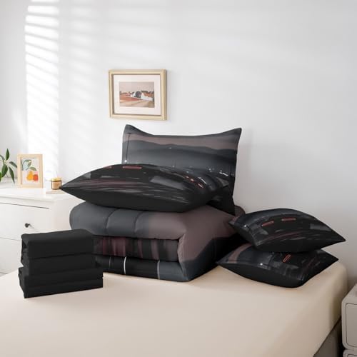 Erosebridal Cool Racing Car 7 Pieces Bedding Set Queen Size,Boys Speed Car Bed in a Bag,Extreme Sports Bed Set Includes Comforter,Sheet Set,Pillowcases & Pillow Covers,Black Race Cars Bedroom Decor