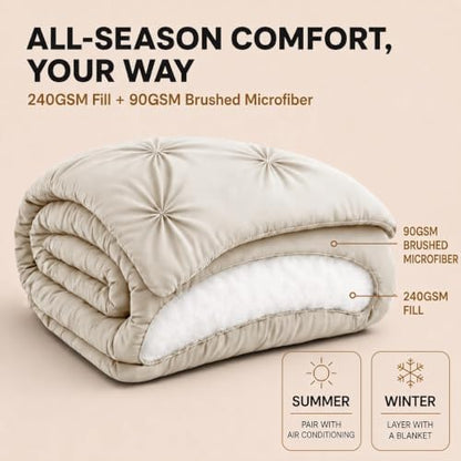 HIMEET Twin Comforter Set Beige - 5 Pieces Pintuck Bed in a Bag