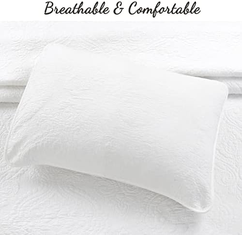 Cozy Line Home Fashions 100% Cotton Matelasse Medallion Solid White Luxury Chic Bedding Quilt Set, Reversible Lightweight Bedspread Coverlet for All Season (Medallion - White, King - 3 piece)