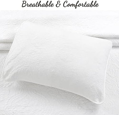 Cozy Line Home Fashions 100% Cotton Matelasse Medallion Solid White Luxury Chic Bedding Quilt Set, Reversible Lightweight Bedspread Coverlet for All Season (Medallion - White, King - 3 piece)