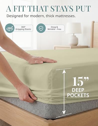 450TC 100% Long-Staple Cotton Cal King Sheets - Soft Sateen Weave, Linen