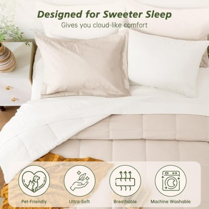 Queen Comforter Set with Sheets - 7 Pieces Bed in a Bag Beige Bedding Sets