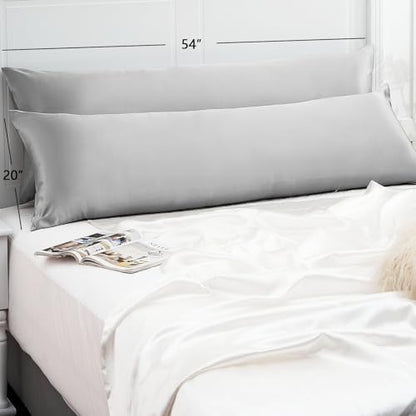 Vielit Satin Body Pillow Pillowcase 1pc,Silky Body Pillow Cover Similar to Silk Pillow Cases Soft Body Pillow Case 20x54 & Envelope Closure,Gift for Women Men Silver Grey & 1 Satin Scunchie