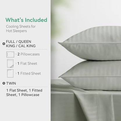 Cooling Sheets Set Twin Size, Viscose Derived from Bamboo for Hot Sleepers, Double Stitching, Deep Pocket to 15 Inch, Silky Soft and Breathable Bedding, 3PC (Twin, Jacquard Fog)