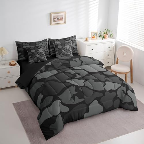 Erosebridal Farmhouse Fishing Comforter Set Twin Bass Fish Bedding Set Camouflage Wildlife Bed in a Bag Camo Hunting (Comforter+Fitted+Flat Sheet+2 Pillowcases+2 Throw Pillow Covers) 7 Pieces Bed Set