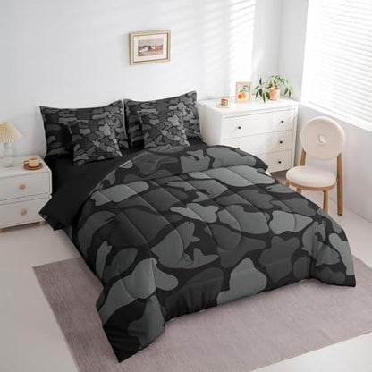 Erosebridal Farmhouse Fishing Comforter Set Twin Bass Fish Bedding Set Camouflage Wildlife Bed in a Bag Camo Hunting (Comforter+Fitted+Flat Sheet+2 Pillowcases+2 Throw Pillow Covers) 7 Pieces Bed Set