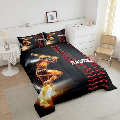 Erosebridal Baseball Bedding Set, Golden Athlete Comforter Set Queen Size, Sports Games Down Comforter for Kids Boys Girls Bedroom, Glitter Outer Space Duvet Insert for Living Room