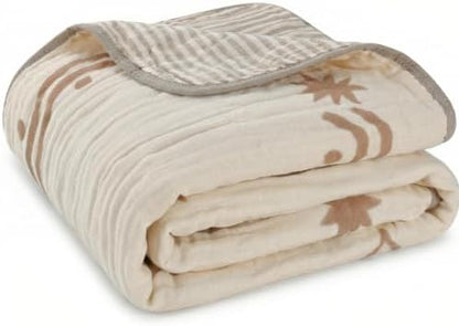 Muslin Baby Blanket, Organic Cotton Blend Jacquard (Boho Rainbow)