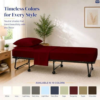 Cottingon 4 PC Cot Sheet Set 30"X75", Egyptian Cotton, Burgundy