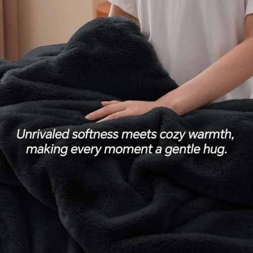 BEDELITE Faux Fur King Comforter Set Black,Warm Bedding with 2 Pilowcases