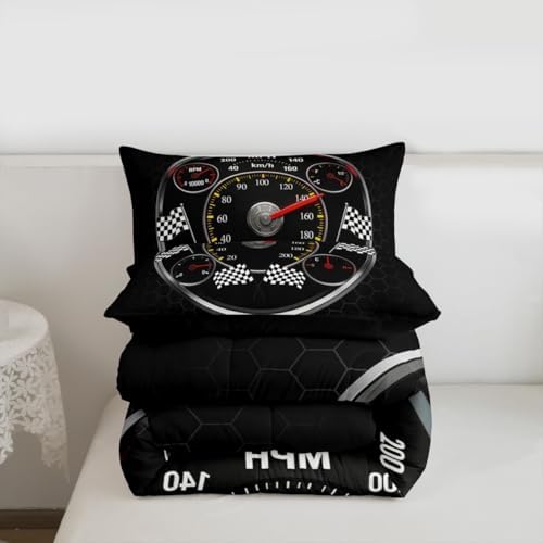 Feelyou Speed Sports Car Bedding Set Soft for Boys Girls, Steering Wheel Comforter Set Queen Size Racing Duvet Quilt Microfiber Extreme Sports Bedroom Decor Automobile 3 Pcs with 2 Pillow Cases