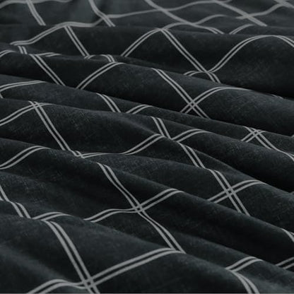 Plaid Full Size Comforter Set Black 7 Pieces Reversible Bed in a Bag