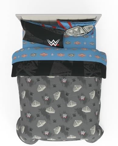 WWE Wrestlemania Bedding Super Soft Microfiber Comforter and Sheet Set, 5 Piece Full Size, (Officially Licensed Product) By Franco
