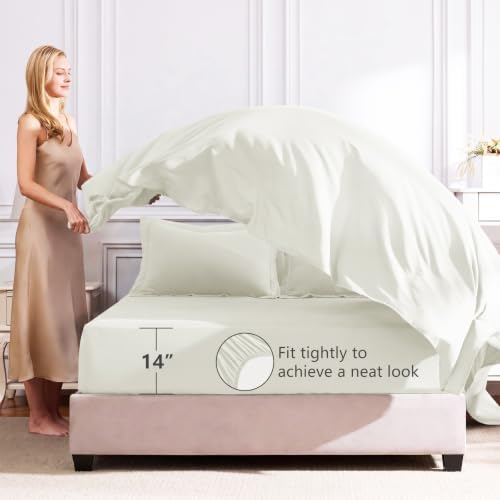 CozyLux Queen Comforter Set 88"x88" Ivory - 7 Piece Bed in a Bag