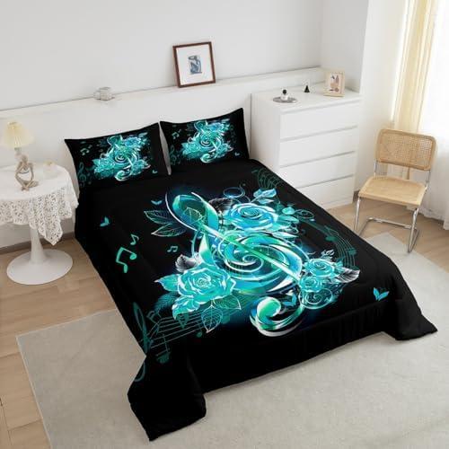 Feelyou Teal Music Note Comforter Set Twin Size Boys Girls Teens
