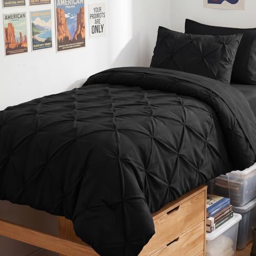 HIMEET Twin XL Comforter Set Black - 5 Pieces Pintuck Bed in a Bag