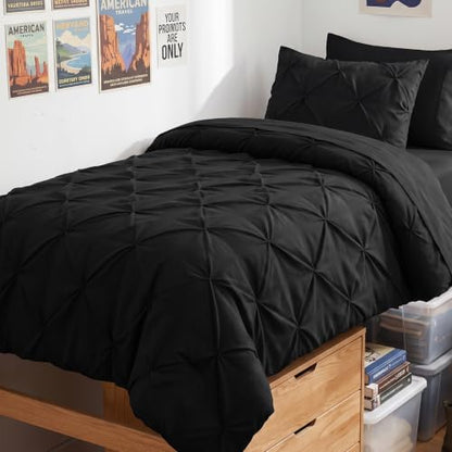 HIMEET Twin XL Comforter Set Black - 5 Pieces Pintuck Bed in a Bag
