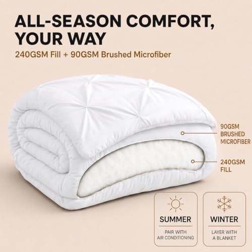 HIMEET Twin Comforter Set White - 5 Pieces Pintuck Bed in a Bag