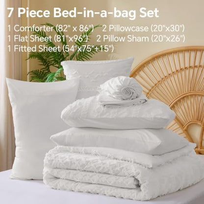 BEDELITE Full Comforter Set 7 Pieces,Boho Bed in a Bag,White