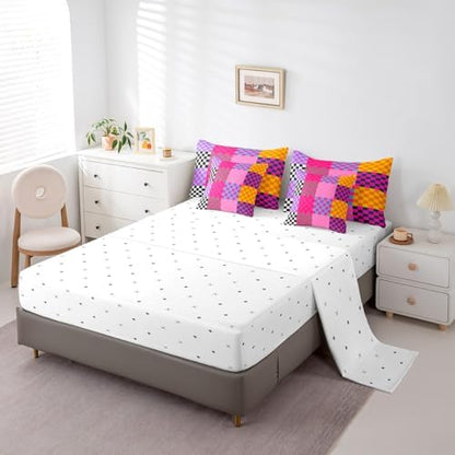 jejeloiu Colorful Plaid Bedding Set 7Pcs King Size Kids Checkered Comforter Set with Sheets for Boys Girls Classic Grid Buffalo Check Bed in a Bag Soft Lightweight,Microfiber