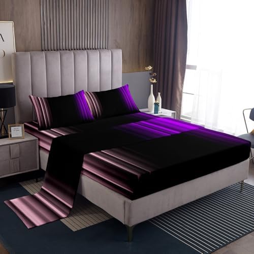 Feelyou Teens Abstract Ombre Decorations Bedding Set for Kids Women Pink Purple and Black Bed Sheets Set Geometric Modern Fitted Sheet Sets Room 4Pcs King Size